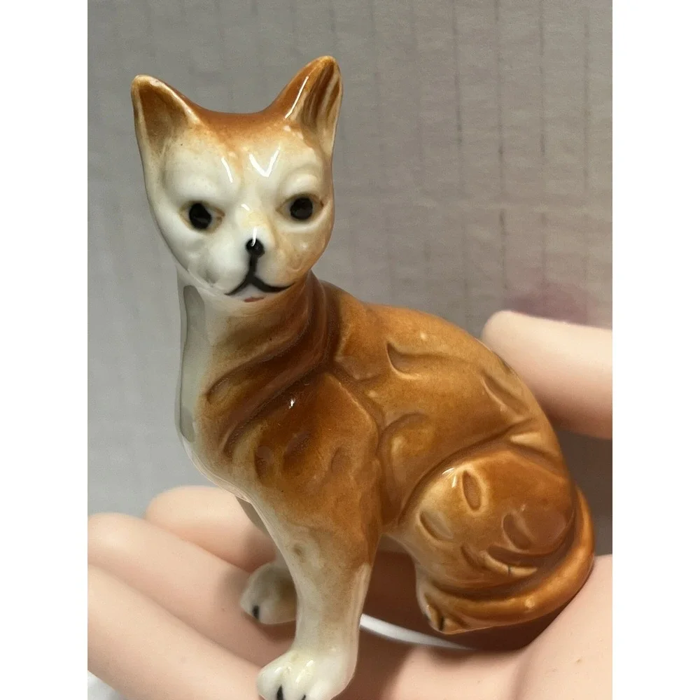 Vintage Orange Tabby Cat Figurine Porcelain Ceramic Feline Kitty‎ Cat 3.5